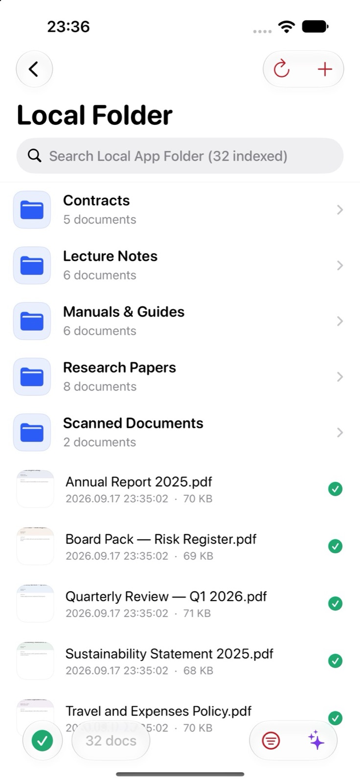Local folder with indexed documents on iPhone