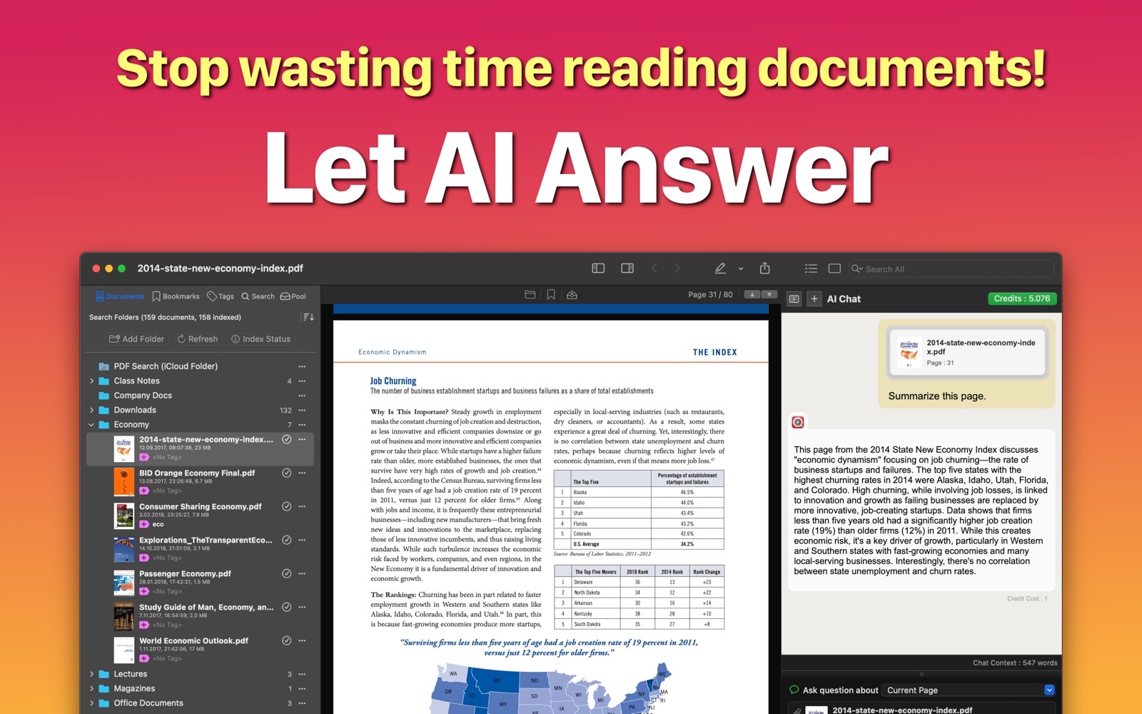 AI answering a question about an economic report on Mac