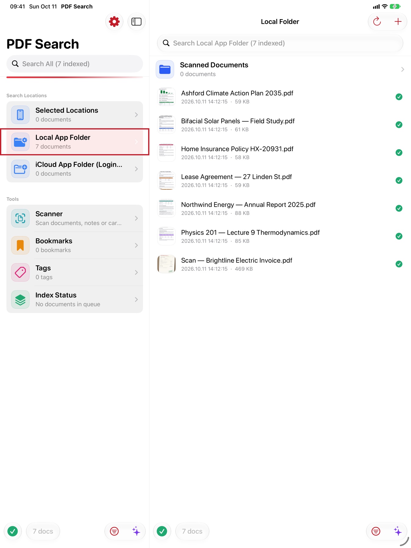 Folders and documents on iPad