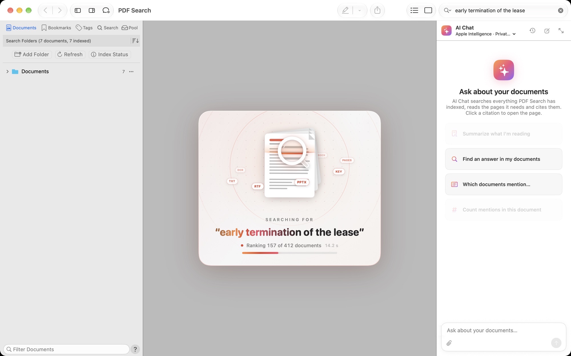 The searching card with live progress on Mac